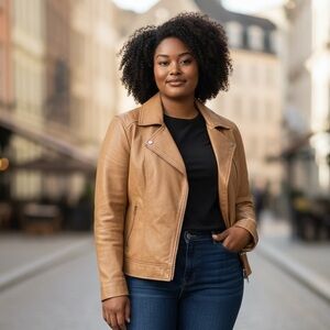 Beardmore Leathers a Tan Leather Women's Jacket - Neutral - Date Night- Size XXL